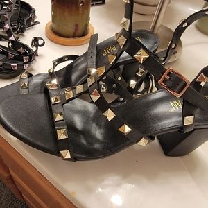Kaitlyn Pan Studded Block Heel Open Toe Sandal